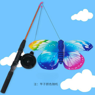 钓鱼竿小风筝儿童微风易飞动态网红专用手持小孩小号迷你小鸟 动态彩蝴蝶【40cm杆+30米线