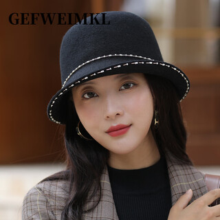 Gefweimkl merino wool basin hat women's autumn and winter new style lady's hat elegant fashion wool fisherman hat women's black m (56-58cm)
