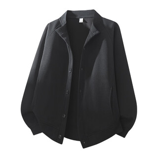 Dances with wolves (dancing wolves) retro waffle cardigan jacket men's 2025 autumn new japanese henley collar loose sweatshirt clip fashion black m