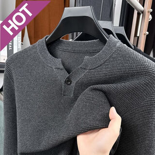 Ax armani off-size pineapple pattern henry collar sweater men's spring and autumn new fashion casual cotton texture dark gray xl 175 (recommended 135-150)