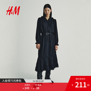 H&m 2025 new autumn women's frill collar top 1317313 black xs 155/80