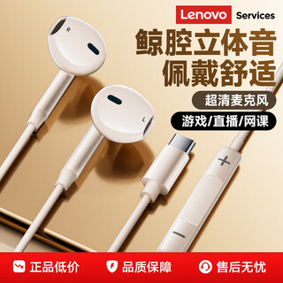 Lenovo wired headphones hifi sound quality high-resolution audio with microphone noise reduction live broadcast karaoke singing music sports semi-in-ear gaming computer headphones type-c yf01 beige