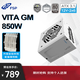 全汉（FSP）VITA GM 850W雪装版白金牌全模组电源（ATX3.1/PCle 5.1 12V-2x6接口/105℃日系电容/全压纹线）