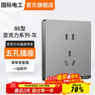国际电工开关插座面板灰色家用86型墙壁暗装双控五孔带开关USB电源5孔插座 五孔插座