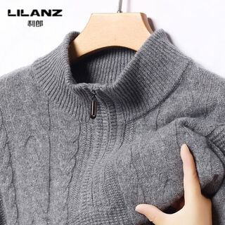 Lilang 520g verdickter reiner wollpullover herren halbhoher jacquard-pullover mit reißverschlusskragen papa mittleren alters trägt dicke wollnadel mittelgrau verdickt 4xl (190)