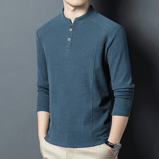 Fashionable and luxurious autumn and winter double-sided german velvet bottoming shirt men's henry collar trendy versatile stand-up collar sweatshirt blue one size xl 130-145jin jin equals 0.5 kg