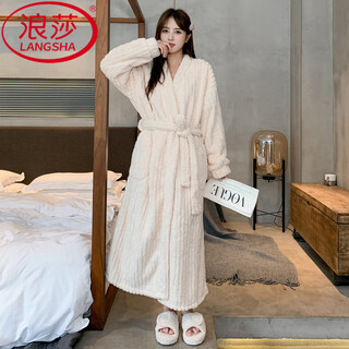 Langsha (langsha) nightgown women's 2025 new couple's nightgown thick extra long flannel bathrobe coral velvet nightgown men's bathrobe home clothing women's m