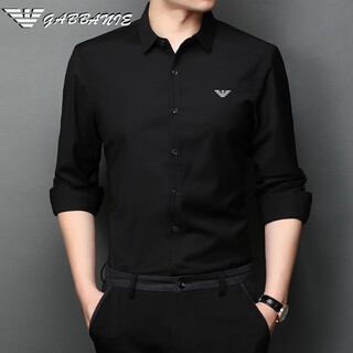 AX阿玛尼感男装长袖衬衫春秋款品牌商务寸衣高端休闲男士打底 GA/82162黑色 XL 180/96A