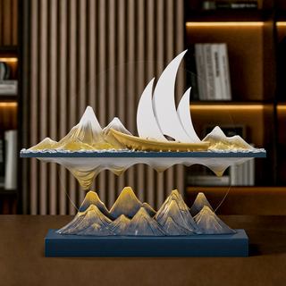 Bhm sailboat ornaments, living room light luxury high-end wine cabinet, entrance hall, office desktop decorations, opening housewarming gift, smooth sailing - suspended art ornaments (blue and gold)
