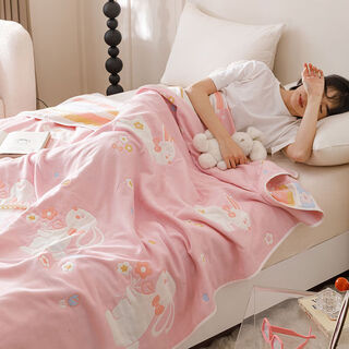 Six-layer gauze towel summer children's baby nap blanket single and double refined sulfur cotton summer cool quilt flower bouquet-pink (thick version) 24000cm*25000cm (class a double version)