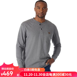 Wrangler men's t-shirt long-sleeved outdoor casual bottoming shirt henry collar cotton sweat-absorbent solid color spring and autumn inner workwear style charcoal gray charcoal m suitable for bust 96.5-102cm