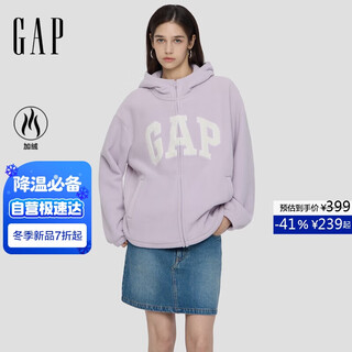 Gap women's 2025 autumn new logo polar fleece loose zipper hooded sweatshirt versatile jacket 792592