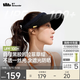 Beneunder sun hat, straw hat, sun protection hat, women's anti-uv sun hat, empty top hat, vinyl bm562 black