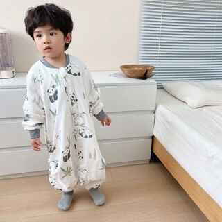 Yunzhili baby spring and summer new style split legs six in front and four in back bamboo cotton gauze sleeping bag spring and autumn children's one-piece romper suit anti-kick quilt bamboo forest panda 100 codes