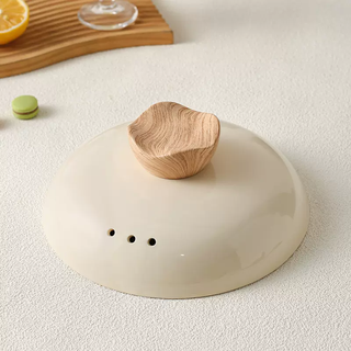 Yusenyi casserole lid ceramic pot lid anti-spill and anti-scalding wooden citron handle round casserole lid stew pot lid thickened soup pot lid diameter about 20.3cm bright rice flower shallow pattern pot lid with stainless steel sheet
