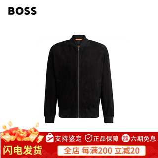 BOSS绒面羊皮HUGO BOSS男士秋季2024新款复古风飞行员皮夹克皮衣 001-黑色 46