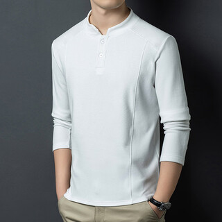 Liser xialuo light luxury brand men's clothing 2025 autumn and winter double-sided german velvet bottoming shirt men's henry collar versatile long-sleeved sweatshirt white m 165 suitable for 90-115 jin jin equals 0.5 kg