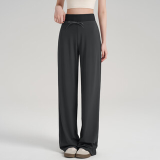 Lululmcctn autumn and winter loose slim yoga pants women's sports pants casual high waist pilates training wide leg fitness pants black m