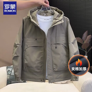 Romon jacket men's cotton jacket autumn and winter padded jacket men's thickened warm windproof workwear hooded second cotton jacket khaki green 3xl recommended 165-180jin jin equals 0.5 kg