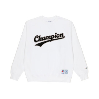 Champion spring pullover hoodless round neck sweatshirt men's large logo fashion casual thin velvet white s