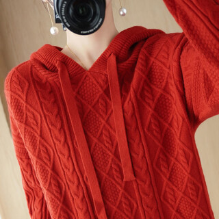 Lanzhi thickened twisted hooded knitted sweatshirt for women korean style loose casual knitted sweater for women nx890 red one size fits all