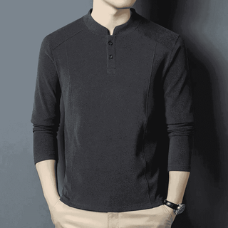 Autumn and winter double-sided german velvet bottoming shirt men's henry collar trendy versatile long-sleeved t-shirt stand-up collar sweatshirt d509 gray xl recommended (130-150jin jin equals 0.5 kg