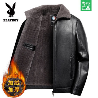 Playboy middle-aged and elderly men's dad thickened leather jacket men's velvet winter jacket men's middle-aged and elderly warm leather jacket men's black fur one-piece xl 180/96a recommended 125-140 jin jin equals 0.5 kg