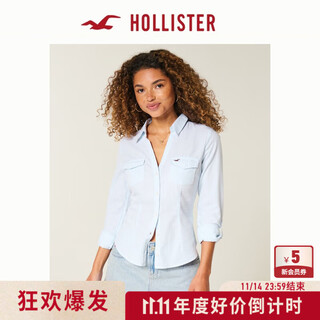 Hollister popular restock little seagull pattern 25 autumn and winter striped shirt women's 340-5533 blue striped s (165/84a)