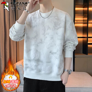 Woodpecker (tucano) sweatshirt men's autumn and winter loose round neck long-sleeved t-shirt casual versatile heavy jacket men's white xl