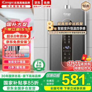 Icongo high-end brand free door-to-door installation gas water heater household water heater first-class silent zero cold water constant temperature forced exhaust type 16 liters 16l first-class silent large screen constant temperature + one kitchen and two bathrooms + free installation natural gas (12t)