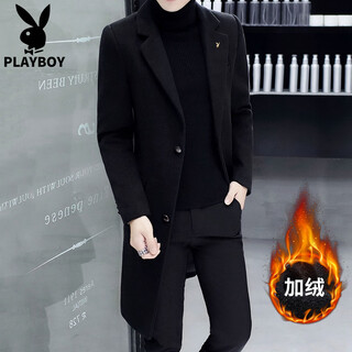 Playboy men's windbreaker coat long over the knee autumn and winter slim wool woolen black woolen coat mid-length coat for men 617 black long to the knee velvet thickened xl 175 recommended 125-140 jin jin equals 0.5 kg