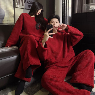 Yalu red couple pajamas women's autumn and winter coral velvet plus velvet thickened wedding festive men's winter homewear set warm velvet pullover* 66362wm m yes x female (recommended 80-100 jin jin equals 0.5 kg)