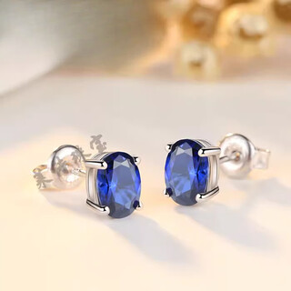 Fat donglai's same style tanzanite earrings sapphire women's japanese and korean fashion colored gemstone earrings silver plated 18k gold ears