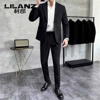 L lilang autumn and winter men's business professional suit suit youth british style slim korean style suit two-piece black s