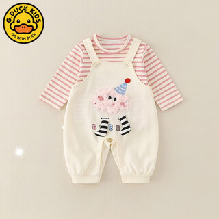 G.duckkids little yellow duck girls suit autumn 25 baby single layer striped long sleeve overalls infant and toddler split two-piece set pink 73cm