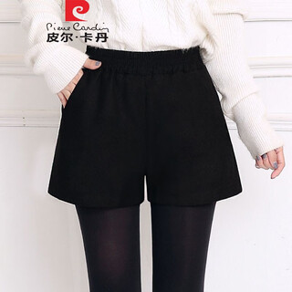 Pierre cardin winter bottoming woolen shorts with boots for women to wear outside 2025 autumn and winter new american high waist winter 926 pure black s