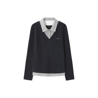 Mohan yimei retro maillard 25 winter shirt classic versatile contrast color splicing fake two-piece women's shirt navy m (100-110jin jin equals 0.5kg) one size fits all