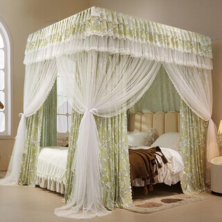 Fantasy princess style bed curtain mosquito net integrated style home bedroom advanced floor-standing bed curtain blackout and privacy midsummer light year green dust-proof top + curtain + mosquito net + bracket mosquito-proof privacy 1.8 meter bed width 180cmx length 200cmx height 200