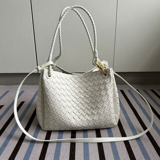 B's new woven parachute bag shu qi vegetable basket large capacity cowhide bucket bag for women white-large size-6015