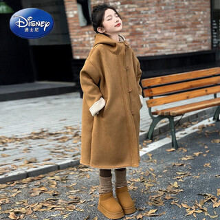 Disney (disney) girls' autumn and winter plush jacket 2025 new fur-in-one windbreaker for older girls and children's winter shearling coat brown 160 cm