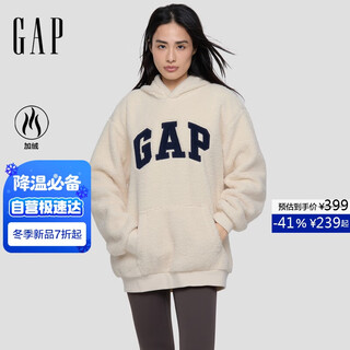 Gap men's and women's 2025 autumn new contrasting logo imitation sherpa loose hooded sweatshirt top 786506