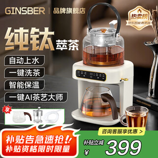 Ginsber teapot health pot tea extraction machine steam spray teapot automatic water filling smart office business gift upgrade pure titanium titanium heating plate + titanium tea drain丨automatic water filling 1.2l