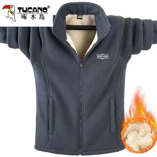 Woodpecker polar fleece jacket men's plus velvet thickened warm double-sided fleece 2025 autumn and winter new middle-aged fleece jacket crown gray 2xl