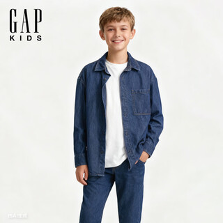 Gap boys spring classic chest pocket lapel denim long sleeve shirt children's clothing us version 827570 dark wash 120/64 (6-7 years old)