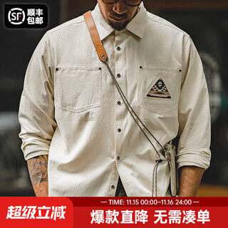 Madden workwear american retro long-sleeved shirt men's indian totem patchwork pocket stacked cotton shirt autumn off-white l