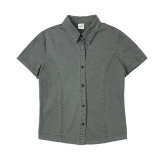 Heavy enzyme washed american retro distressed small sweet spicy short slim fit short sleeve shirt for women gray s 0s