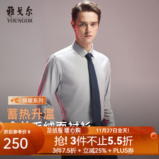 雅戈尔长袖衬衫男棉羊毛混纺绒面衬衫条纹衬衫柔软亲肤保暖性好2025新品 灰色条子VLRM119690DBY 41 （175/96Y）