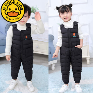 G.duckkids children's down cotton overalls, boys' jumpsuits, openable girls' warm and thickened baby pants for autumn and winter outer wear, black 73cm, size 73 (suitable for 0.5-1 years old)