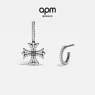 Apm monaco dark gray cross asymmetric hoop earrings for women 2025 new women's earrings birthday gift