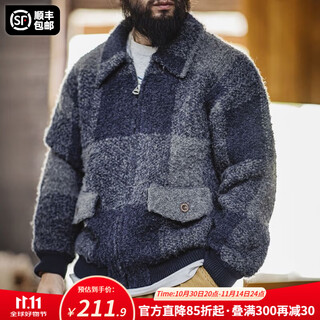 Madden workwear american retro buffalo plaid woolen jacket wool blended lapel plaid cardigan hunting jacket men's autumn gray blue loose fit 2xl